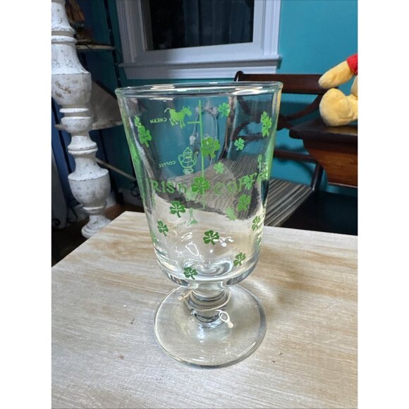 Irish Coffee Glass With Green Shamrock Pattern & Recipe Detail St Patrick's Day - Picture 11 of 11